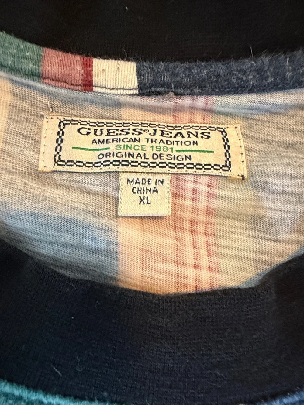 GUESS Vertical Stripe Logo Tee - Green/Navy/Red/White - Picture 3 of 3